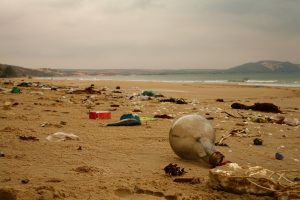 plastic rubbish on a beach